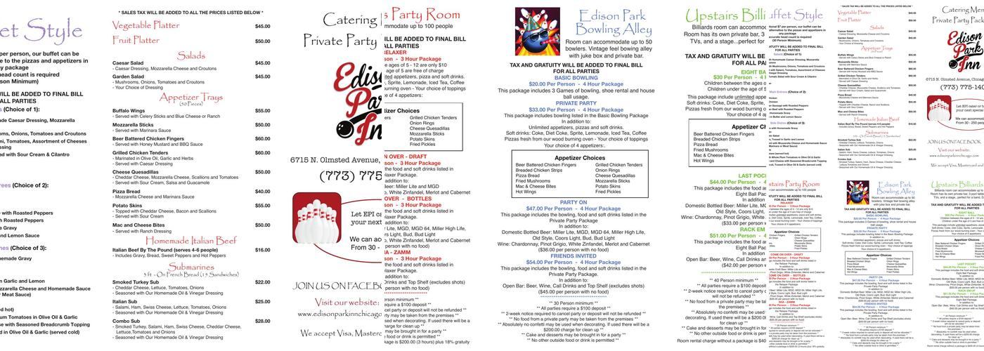 Edison Park Inn Menu