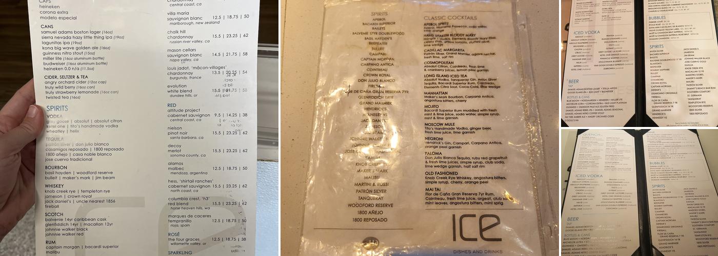 ICE Dishes & Drinks Menu