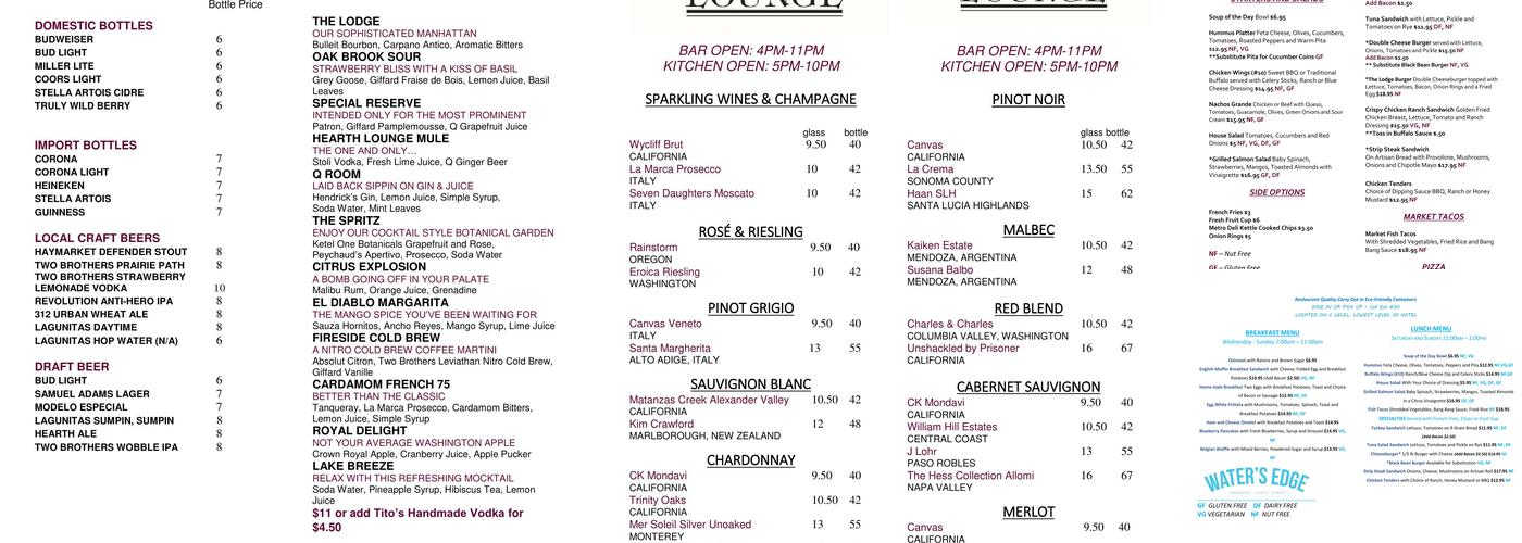 Hearth Lounge Menu