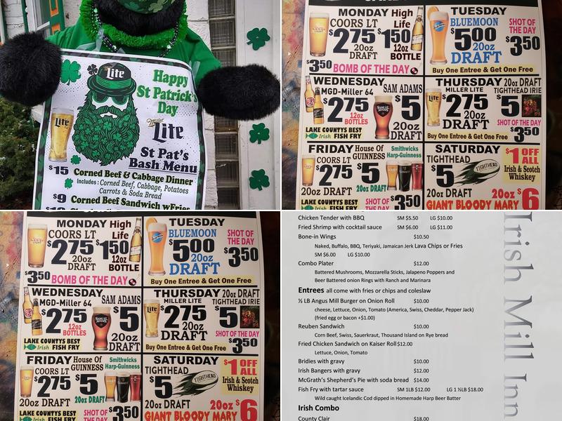 Irish Mill Menu