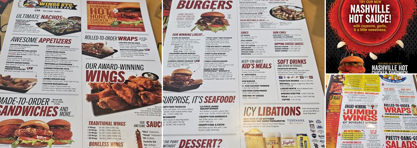Wings Etc. Menu