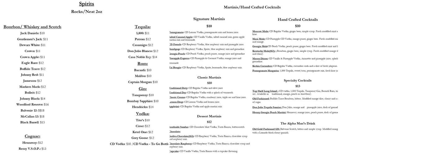 Copper Still Martini Lounge & Speakeasy Menu