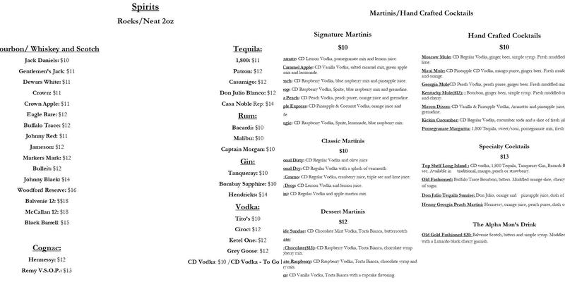 Copper Still Martini Bar Menu
