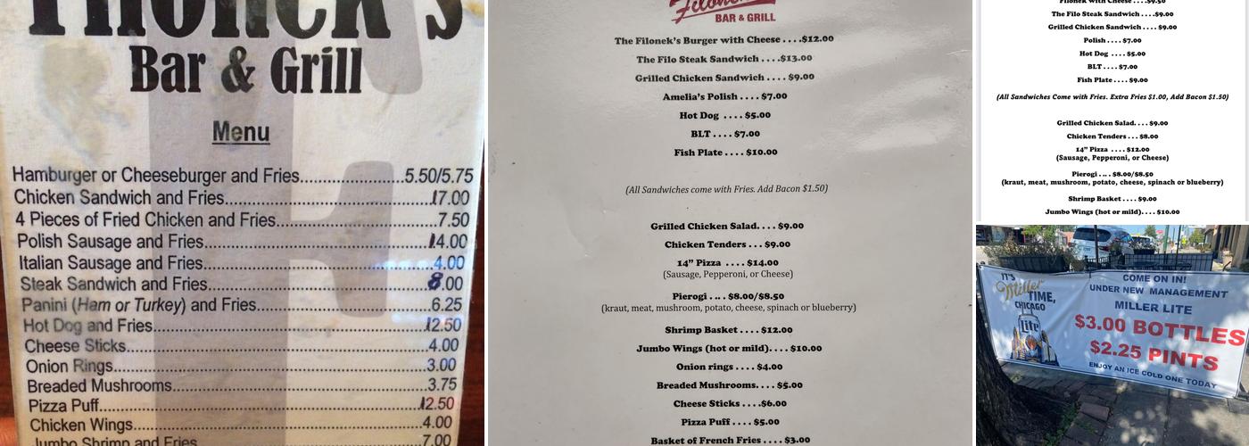 Filonek's Bar and Grill Menu