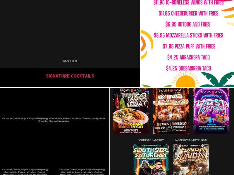 Mars Bar Menu