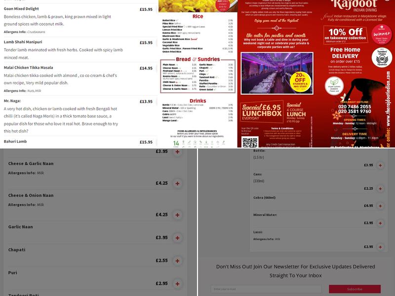 The Rajdoot Menu