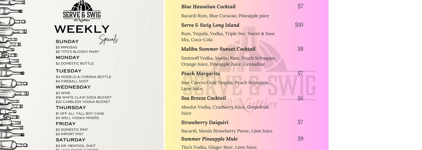 Serve & Swig @ Nutties Menu