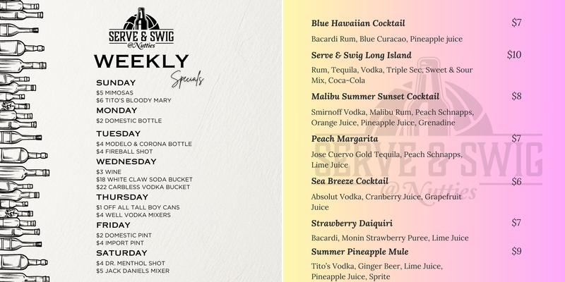 Serve & Swig @ Nutties Menu