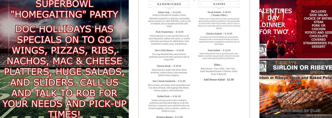 Doc Hollidays Saloon & Eatery Menu