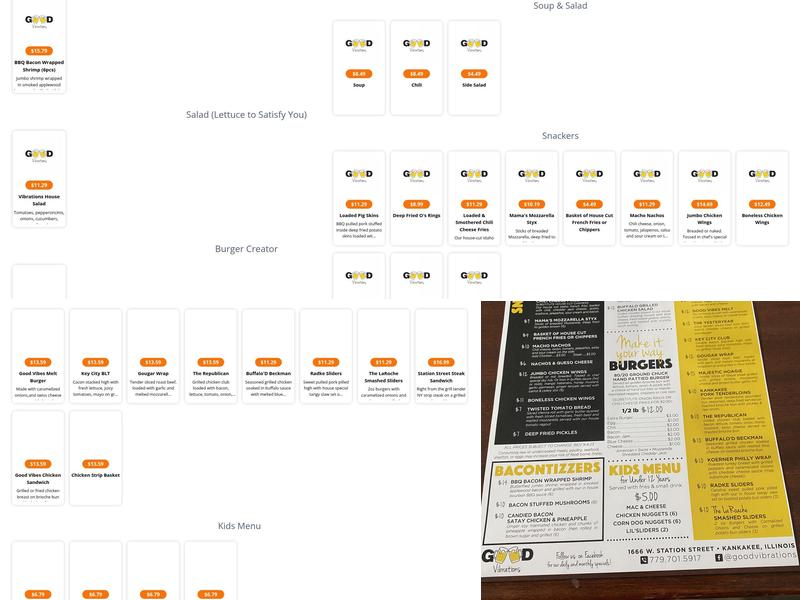 Good Vibrations Bar & Restaurant Menu