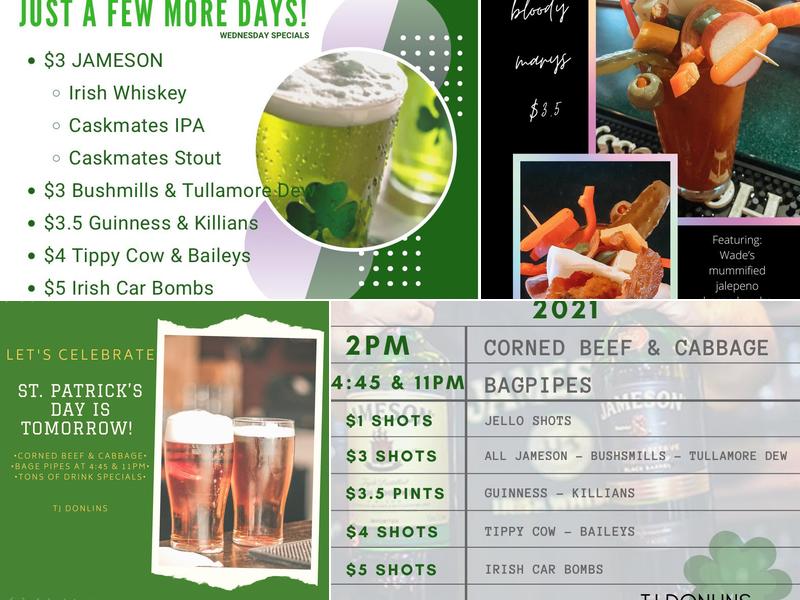 T J Donlins Menu