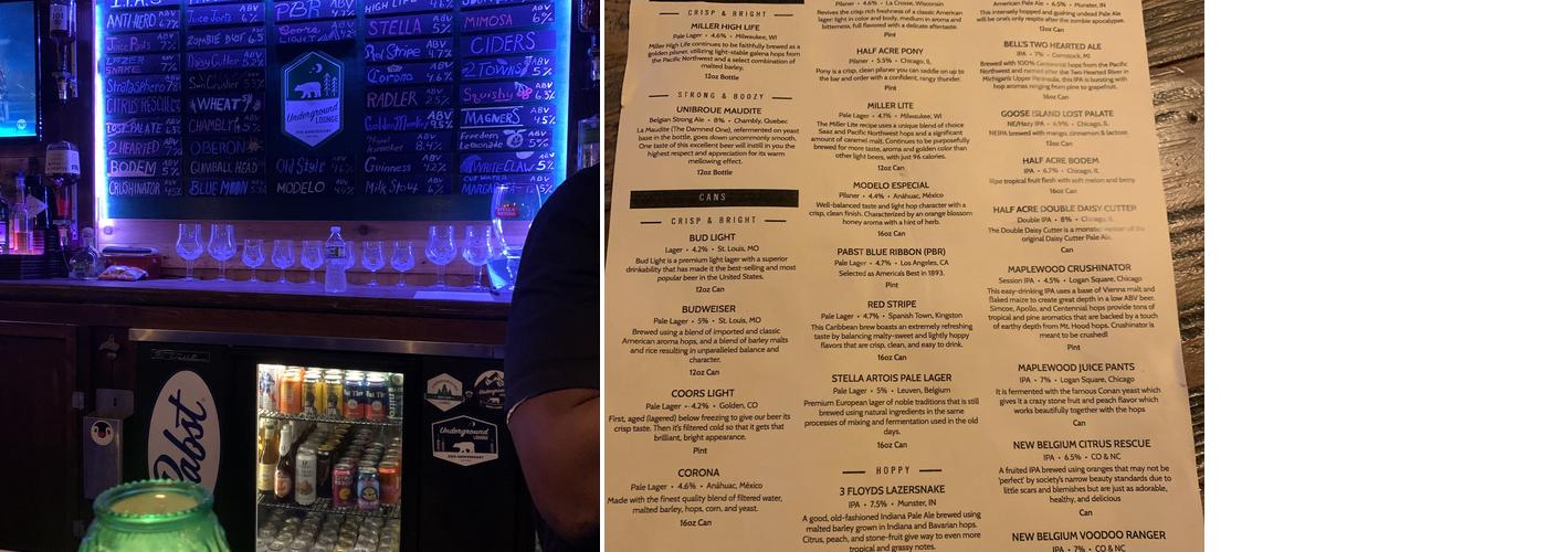 Underground Lounge Menu