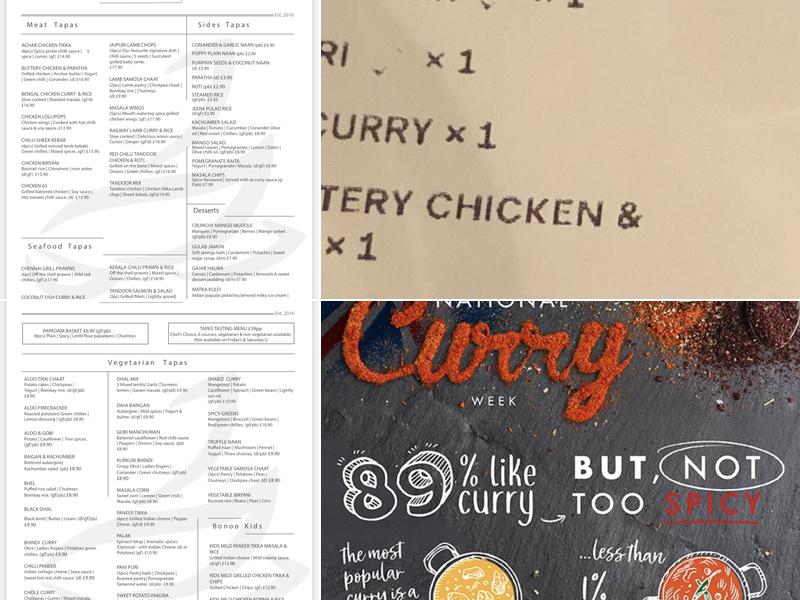 Bonoo Indian Restaurant London Menu