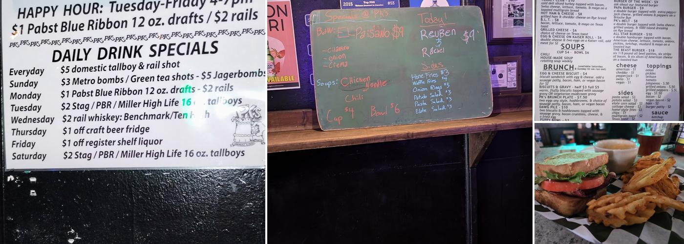 PK’s Bar Menu