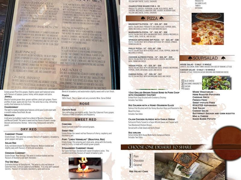 Tasting Room at Walker's Bluff Menu