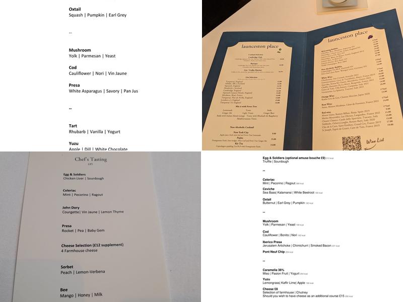 Launceston Place Menu