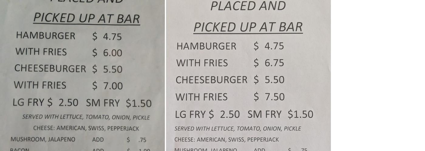 Shawnee Tap Menu
