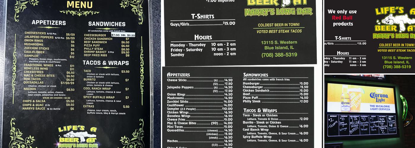 Harry's Long Bar Menu