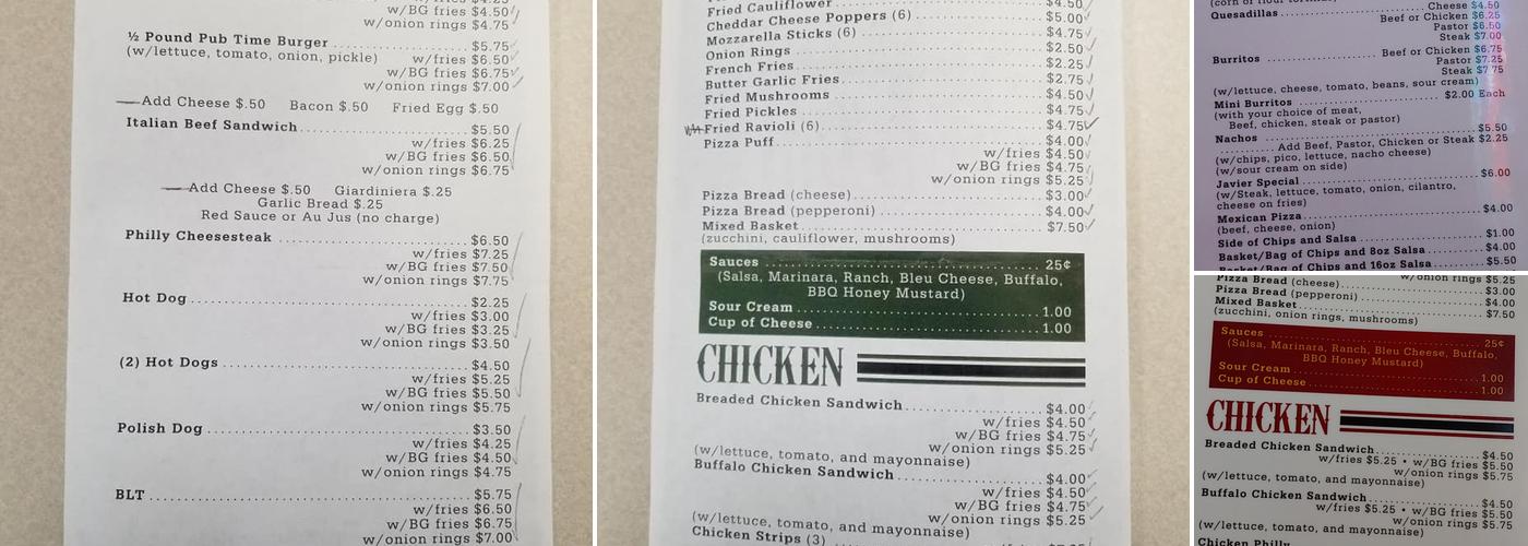 O'Connell's PubTime Menu
