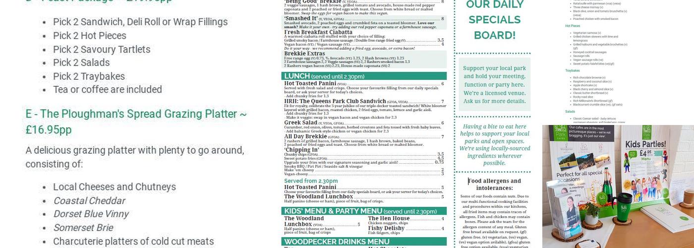 Woodpecker Cafe Queen's Park Menu