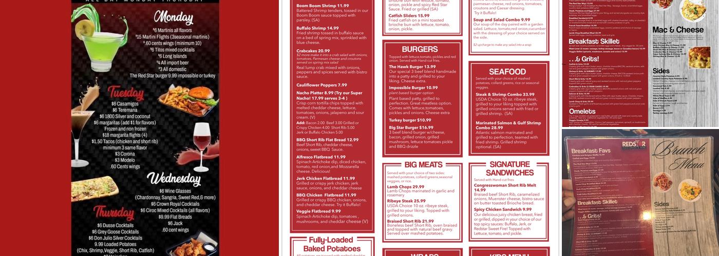 Red Star Kitchen + Bar Menu