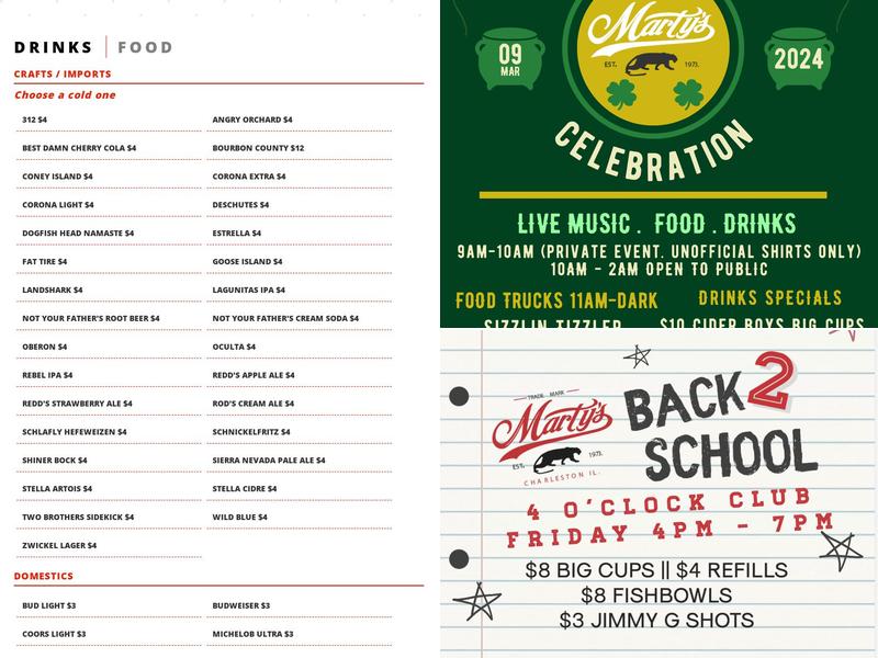 Marty's Bar Menu