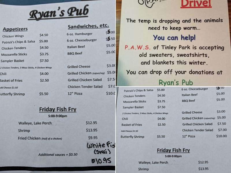 Ryan's Pub Menu