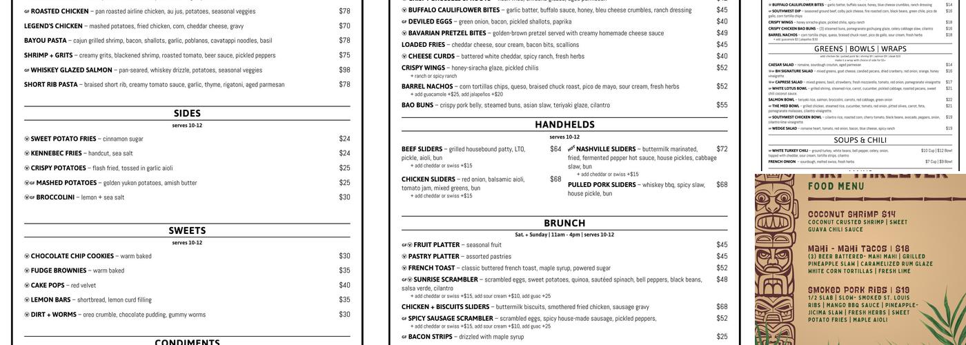 Barrel House Social Menu