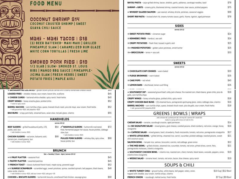 Barrel House Social Menu