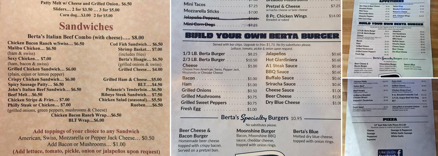 Berta's Tap Menu