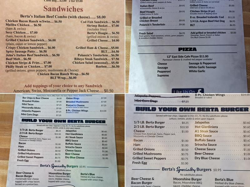 Berta's Tap Menu