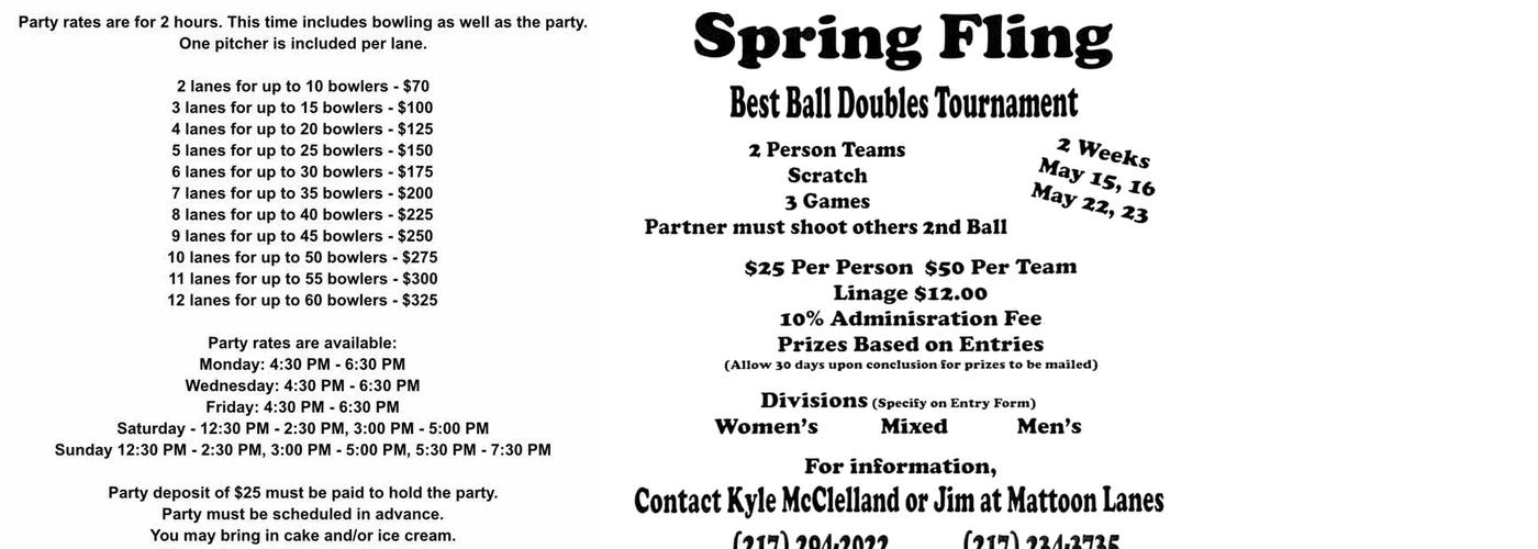 Mattoon Lanes LLC Menu