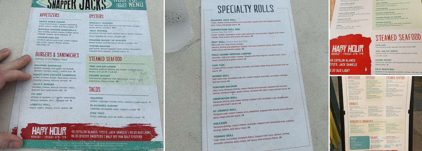 Snapper Jacks Menu