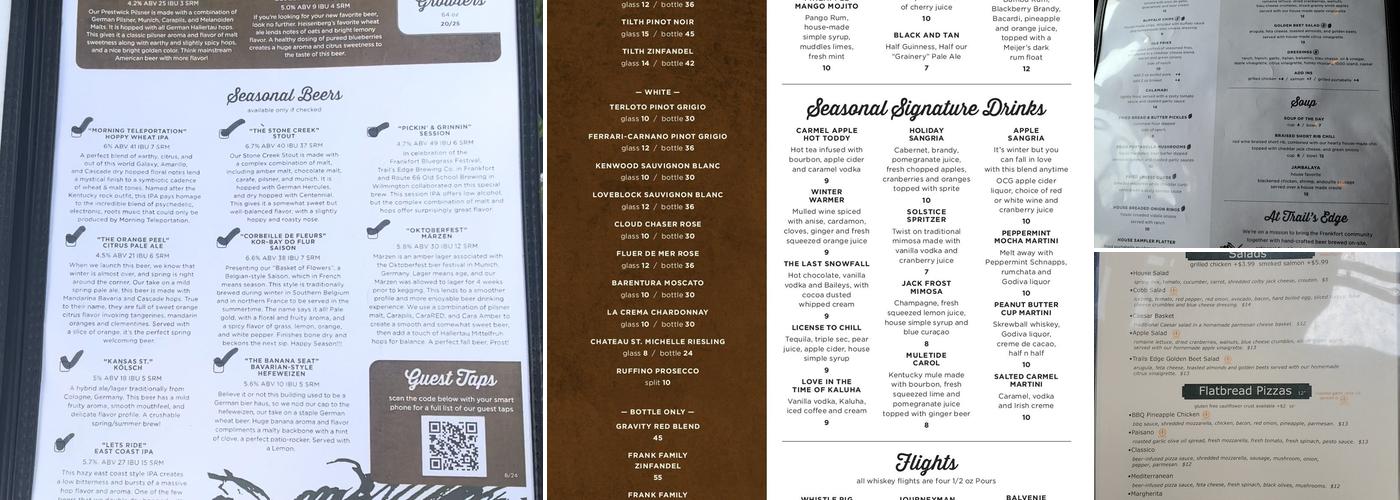 Trails Edge Brewing Company Menu