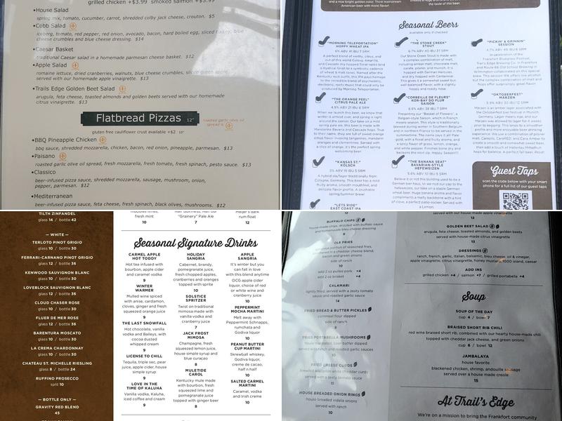 Trails Edge Brewing Company Menu