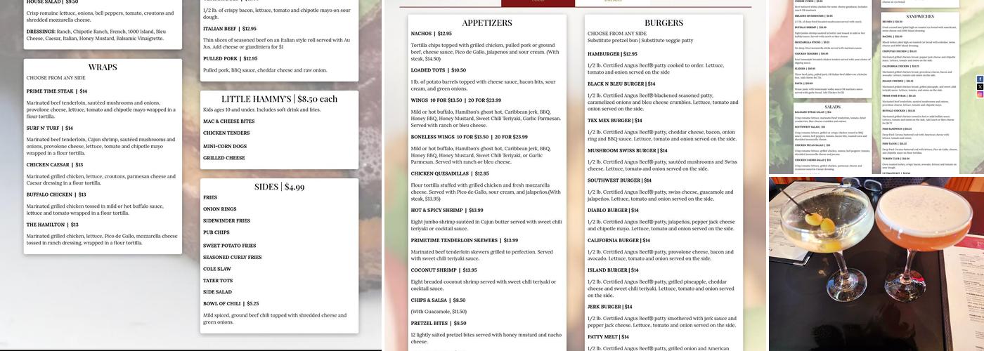 Hamilton's Pub Menu
