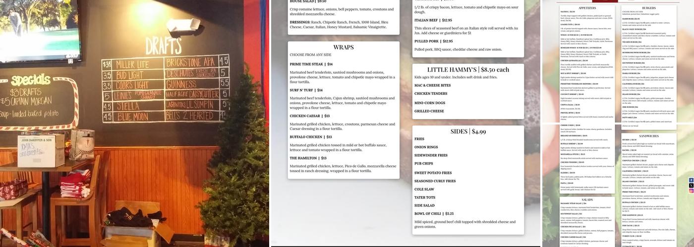 Hamilton's Pub Menu