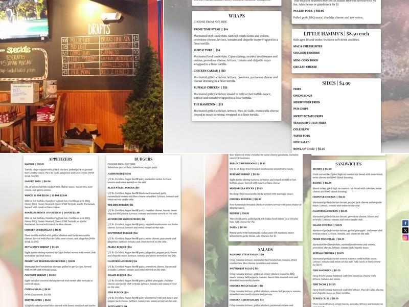 Hamilton's Pub Menu