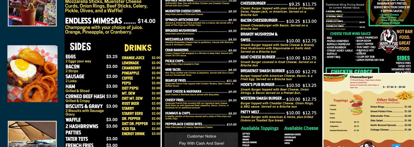 Hooks Pub & Grill Menu
