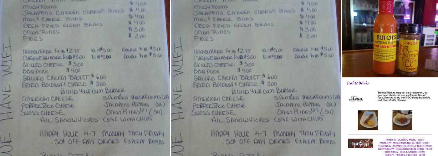 TWISTED SISTERS BAR Menu