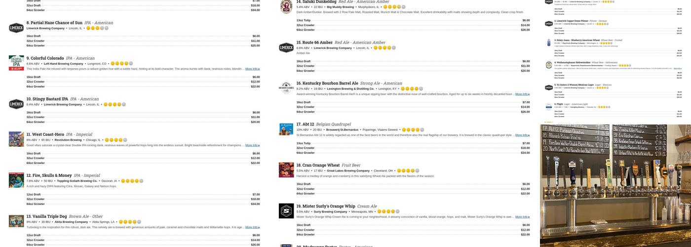 Spirited Republic/Limerick Brewing Company Menu