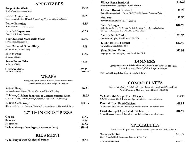 Steitz's Resort Menu