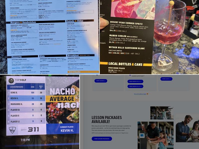 Topgolf Menu