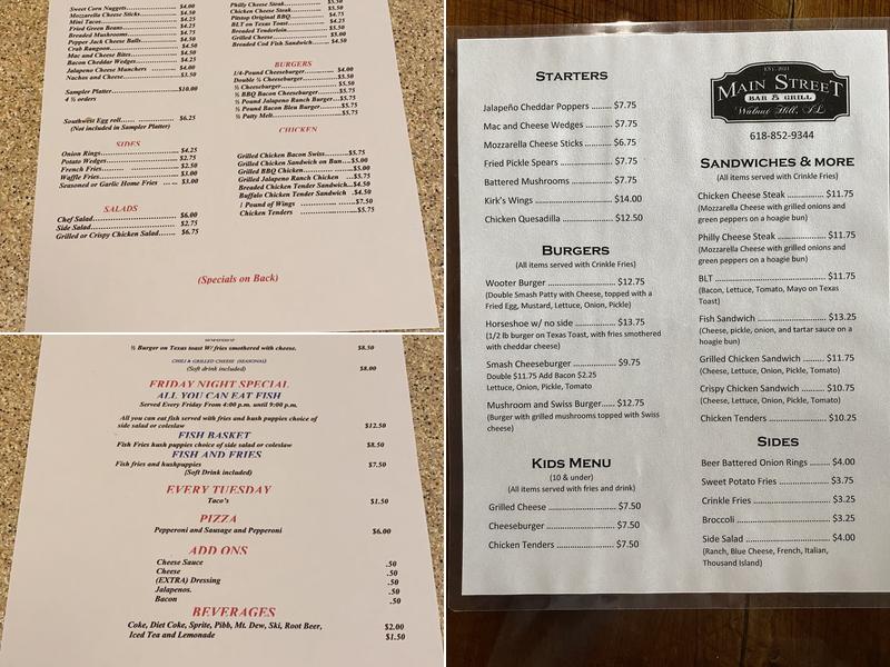 Main Street Bar & Grill Menu