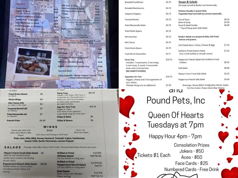 Bindy's Menu