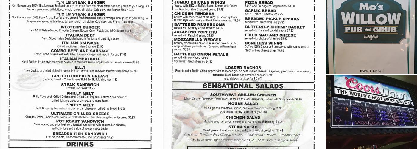 Mo's Willow Pub and Grub Menu