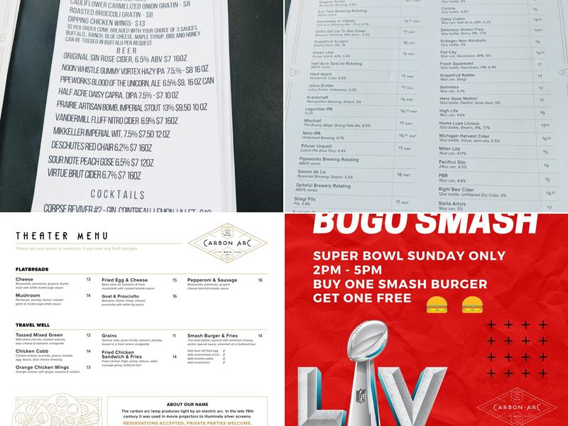 Carbon Arc Bar & Board Menu