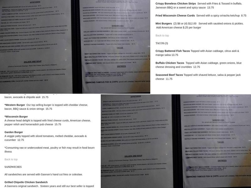 Gannon's Pub Menu