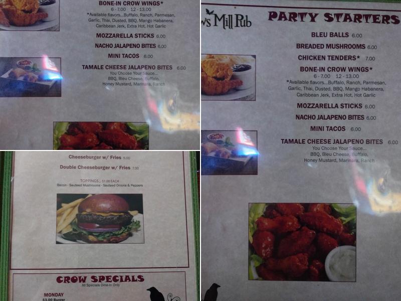 Crows Mill Pub Menu