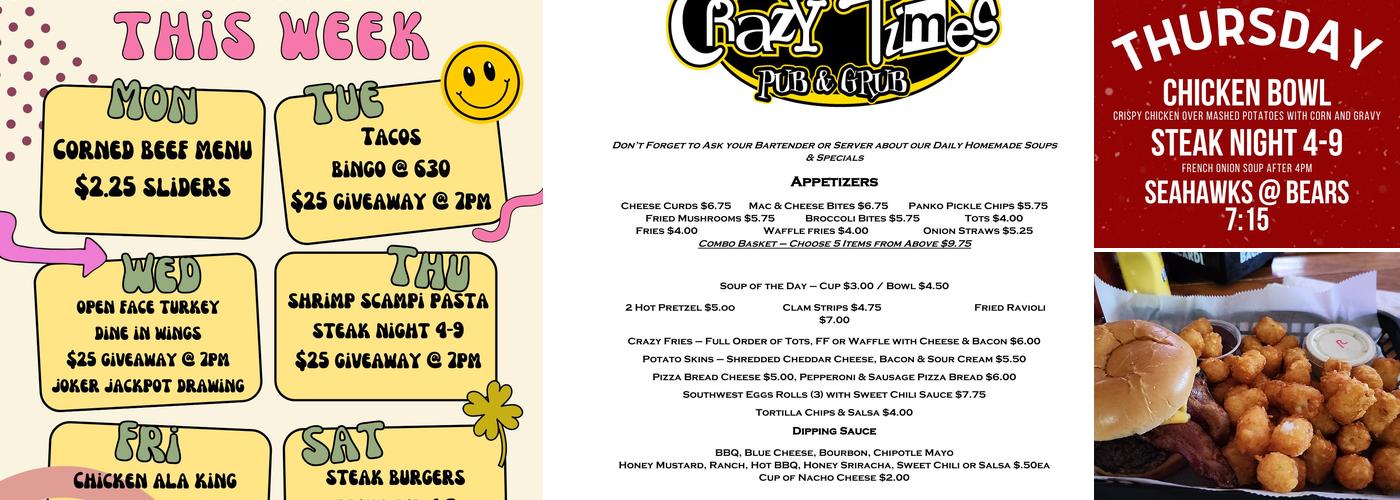Crazy Times Pub & Grub Menu